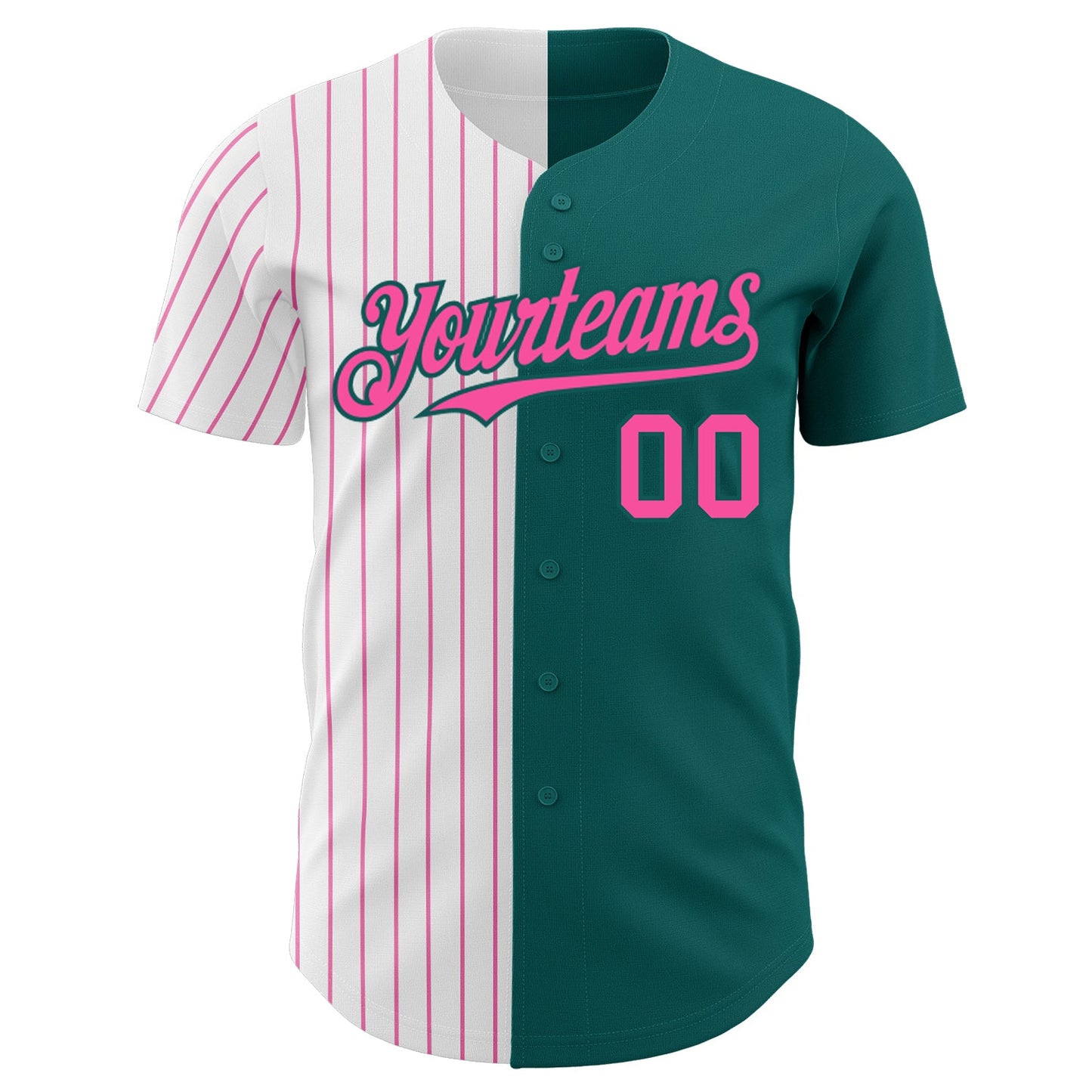 Custom Teal White-Pink Pinstripe Authentic Split Fashion Baseball Jersey view 2
