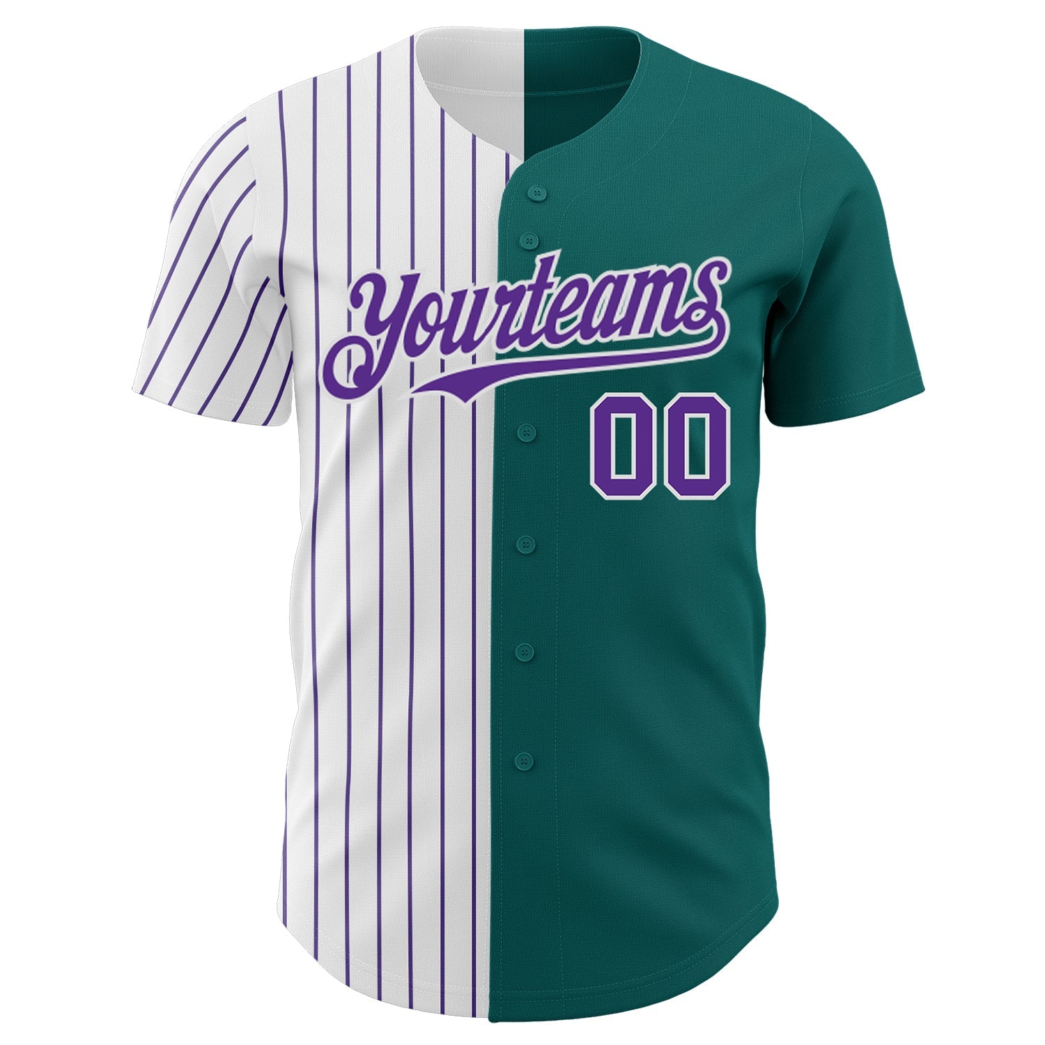 Custom Teal White-Purple Pinstripe Authentic Split Fashion Baseball Jersey view 2