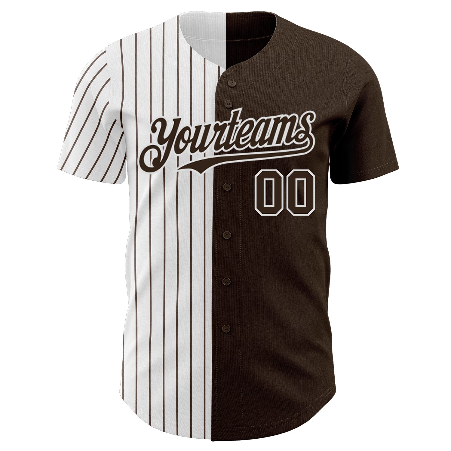 Custom Brown White-Brown Pinstripe Authentic Split Fashion Baseball Jersey view 2
