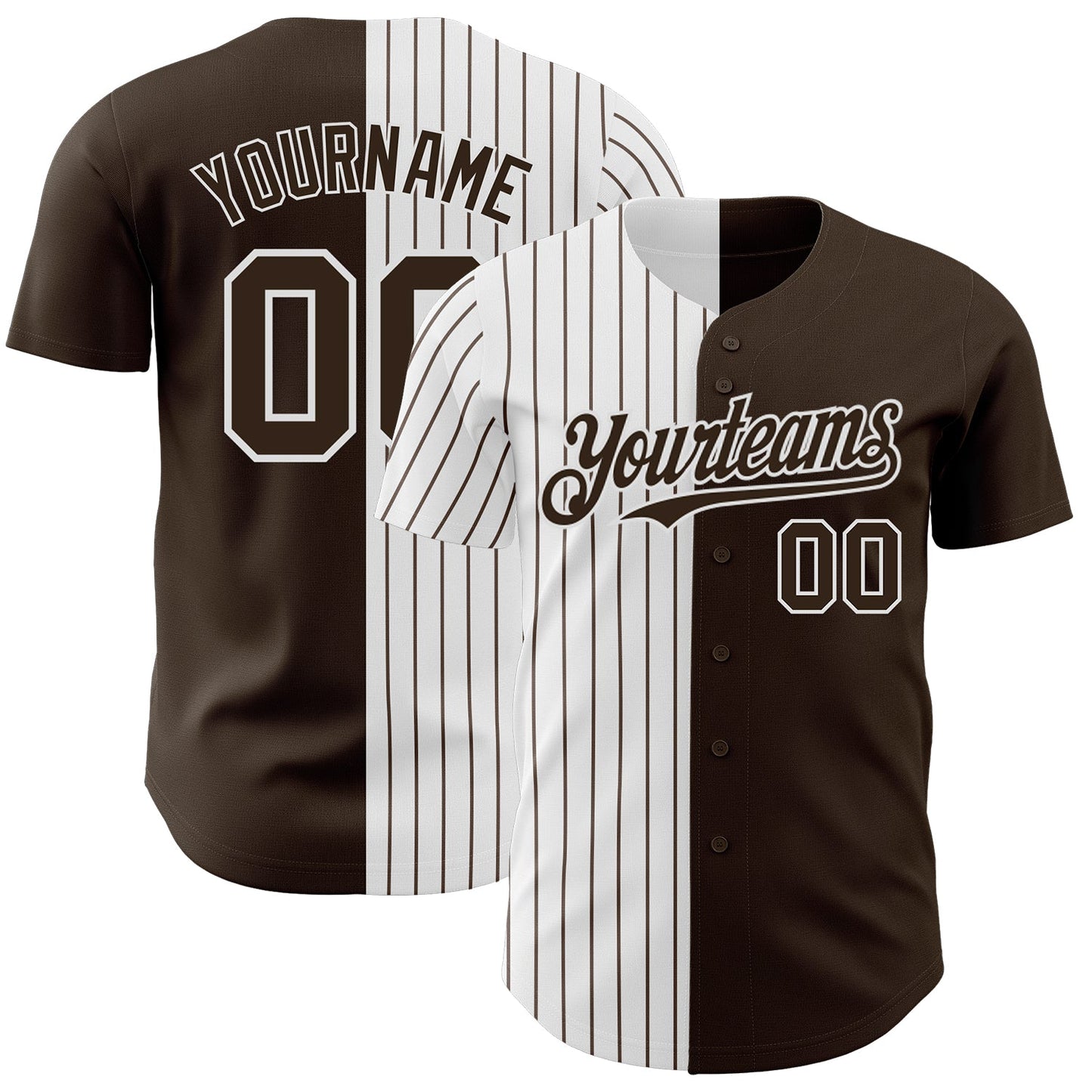 Custom Brown White-Brown Pinstripe Authentic Split Fashion Baseball Jersey - Main View