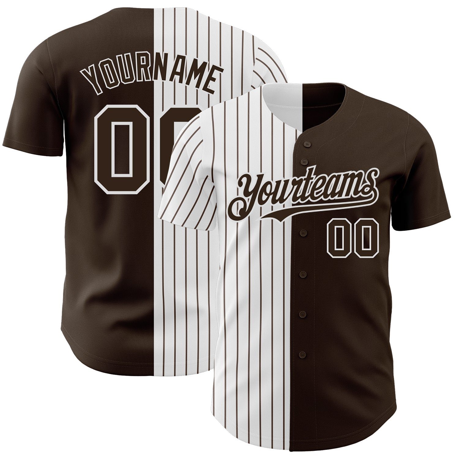 Custom Brown White-Brown Pinstripe Authentic Split Fashion Baseball Jersey - Main View