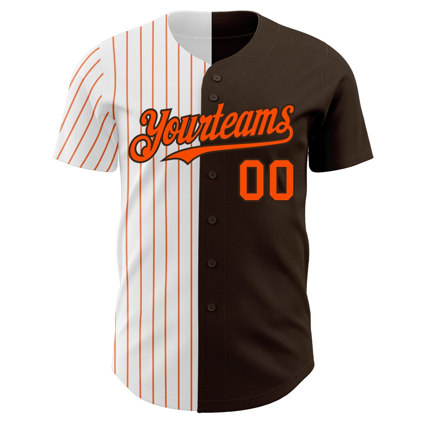 Custom Brown White-Orange Pinstripe Authentic Split Fashion Baseball Jersey view 2