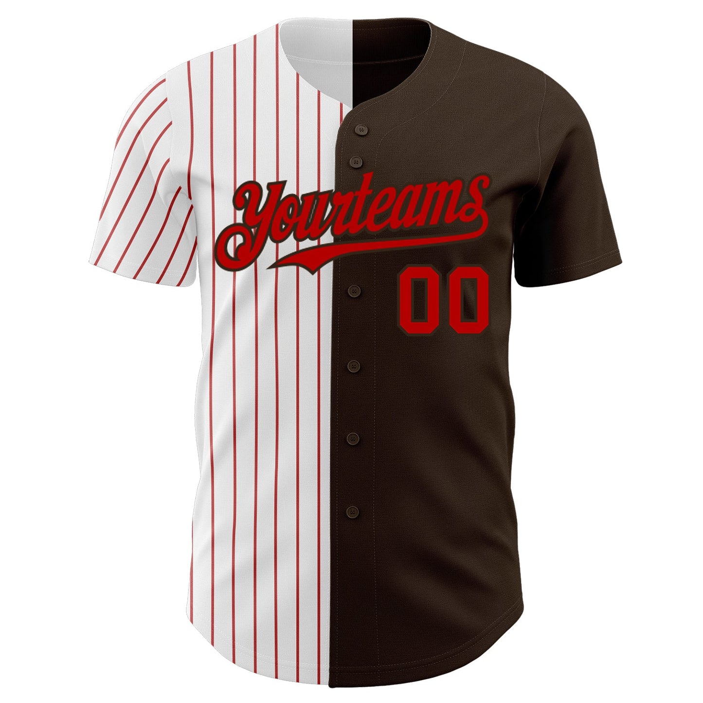 Custom Brown White-Red Pinstripe Authentic Split Fashion Baseball Jersey view 2