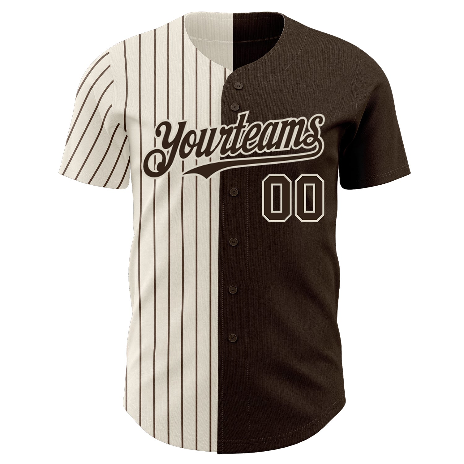 Custom Brown Cream-Brown Pinstripe Authentic Split Fashion Baseball Jersey view 2