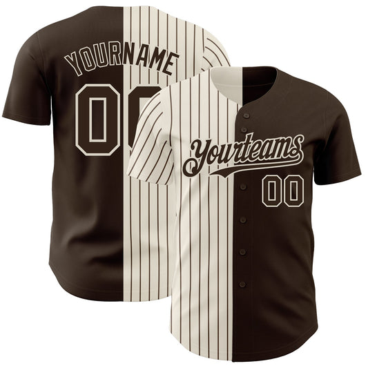 Custom Brown Cream-Brown Pinstripe Authentic Split Fashion Baseball Jersey - Main View