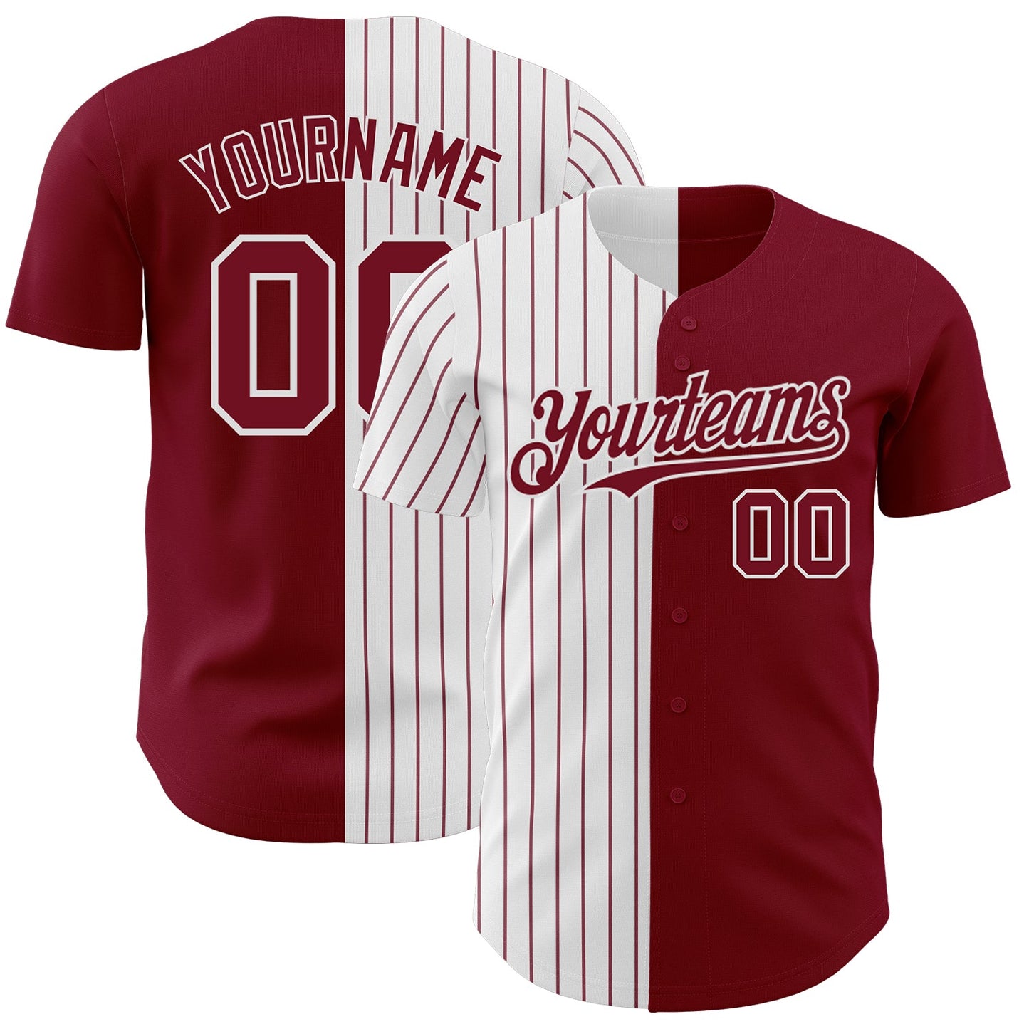 Custom Crimson White-Crimson Pinstripe Authentic Split Fashion Baseball Jersey - Main View