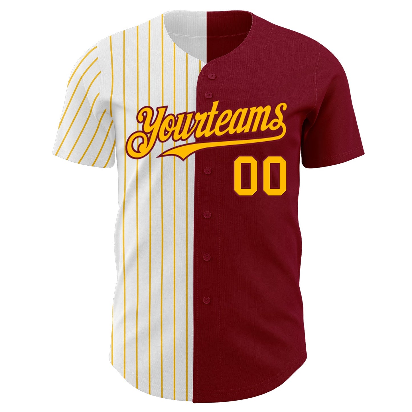 Custom Crimson White-Gold Pinstripe Authentic Split Fashion Baseball Jersey view 2