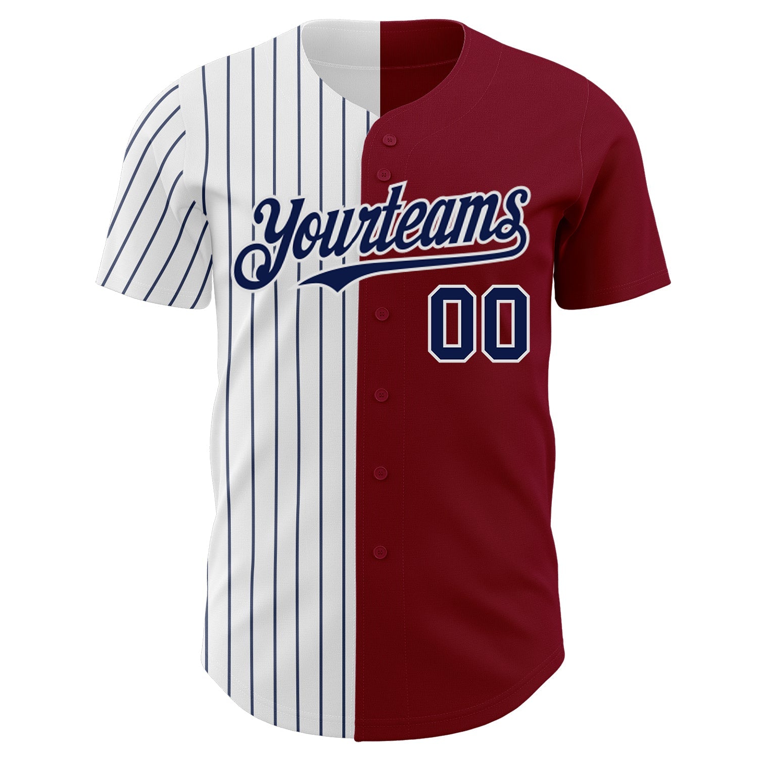 Custom Crimson White-Navy Pinstripe Authentic Split Fashion Baseball Jersey view 2