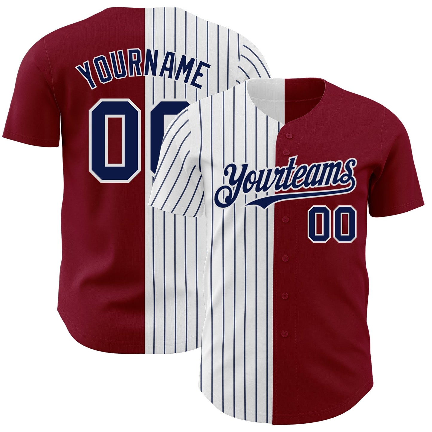 Custom Crimson White-Navy Pinstripe Authentic Split Fashion Baseball Jersey - Main View