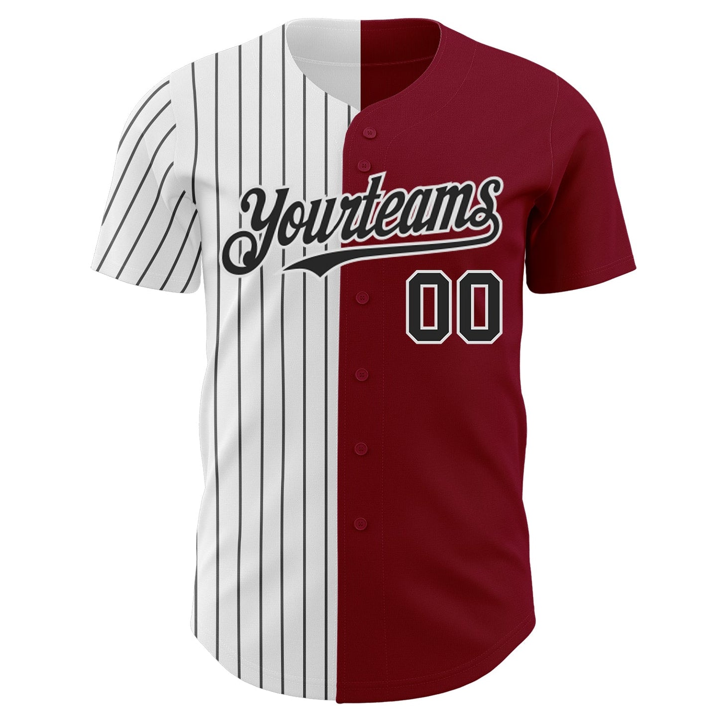 Custom Crimson White-Black Pinstripe Authentic Split Fashion Baseball Jersey view 2