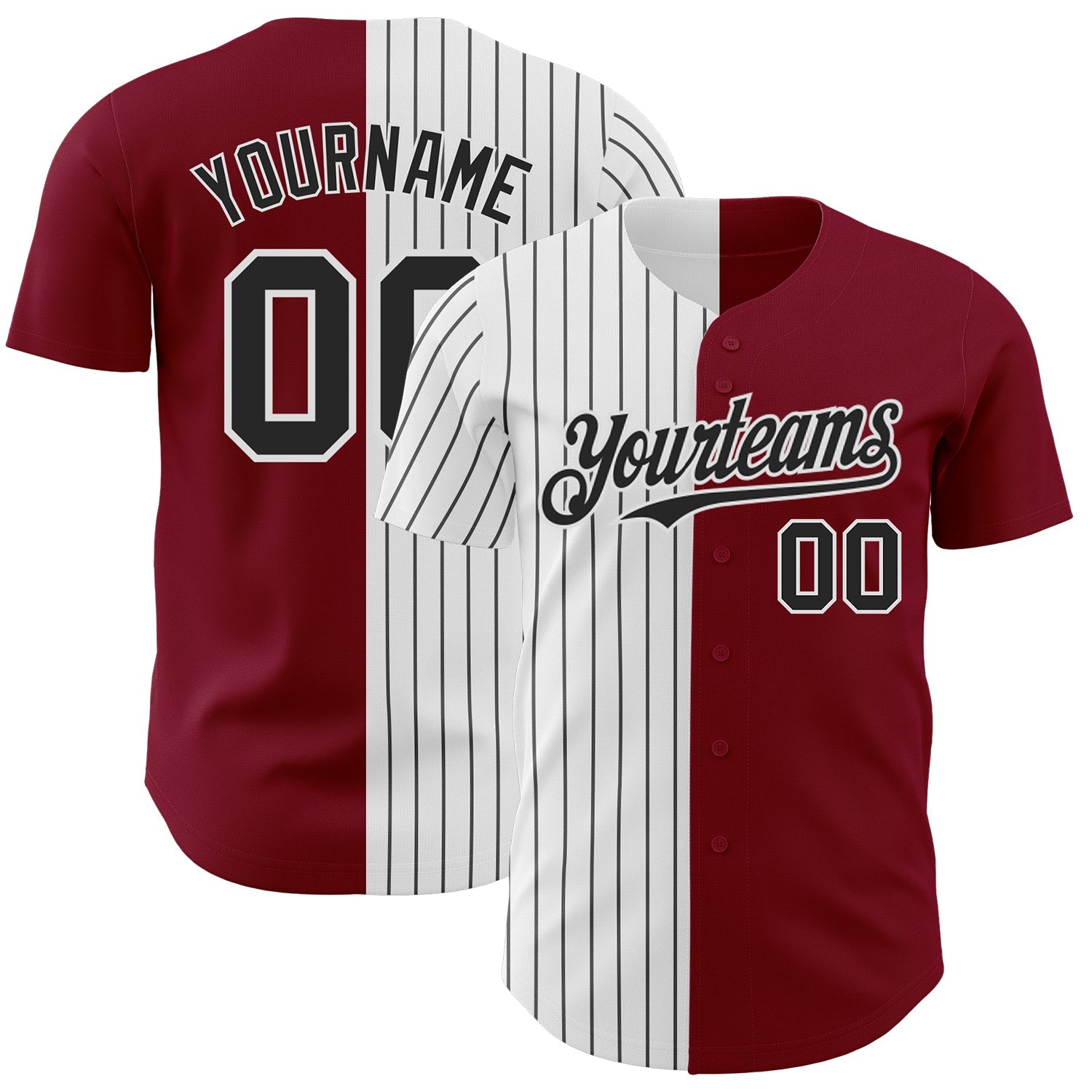 Custom Crimson White-Black Pinstripe Authentic Split Fashion Baseball Jersey - Main View