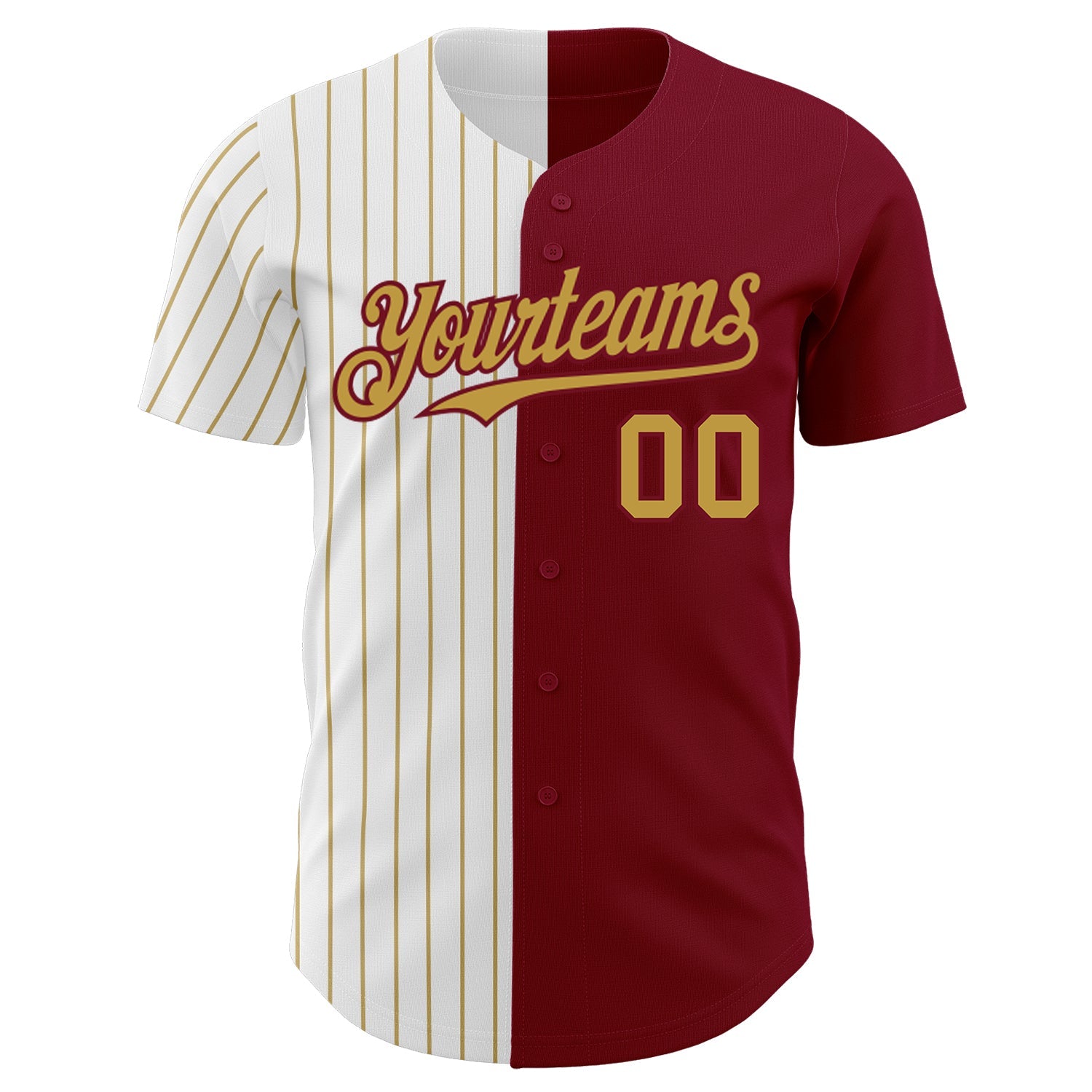 Custom Crimson White-Old Gold Pinstripe Authentic Split Fashion Baseball Jersey view 2