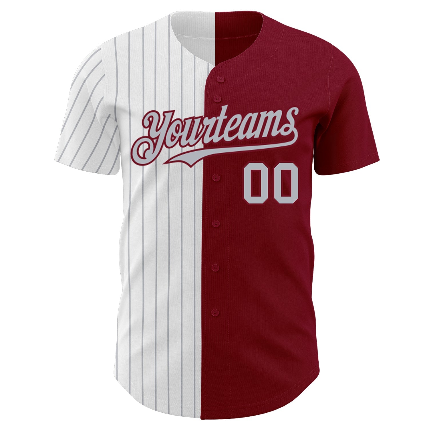 Custom Crimson White-Gray Pinstripe Authentic Split Fashion Baseball Jersey view 2