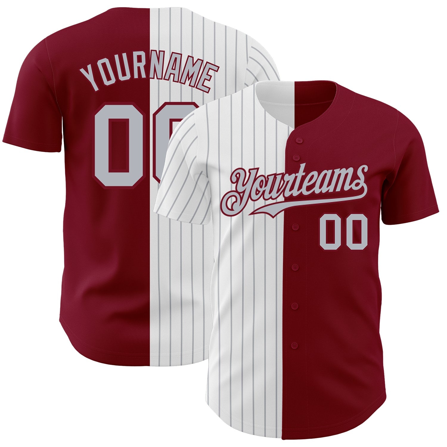 Custom Crimson White-Gray Pinstripe Authentic Split Fashion Baseball Jersey - Main View