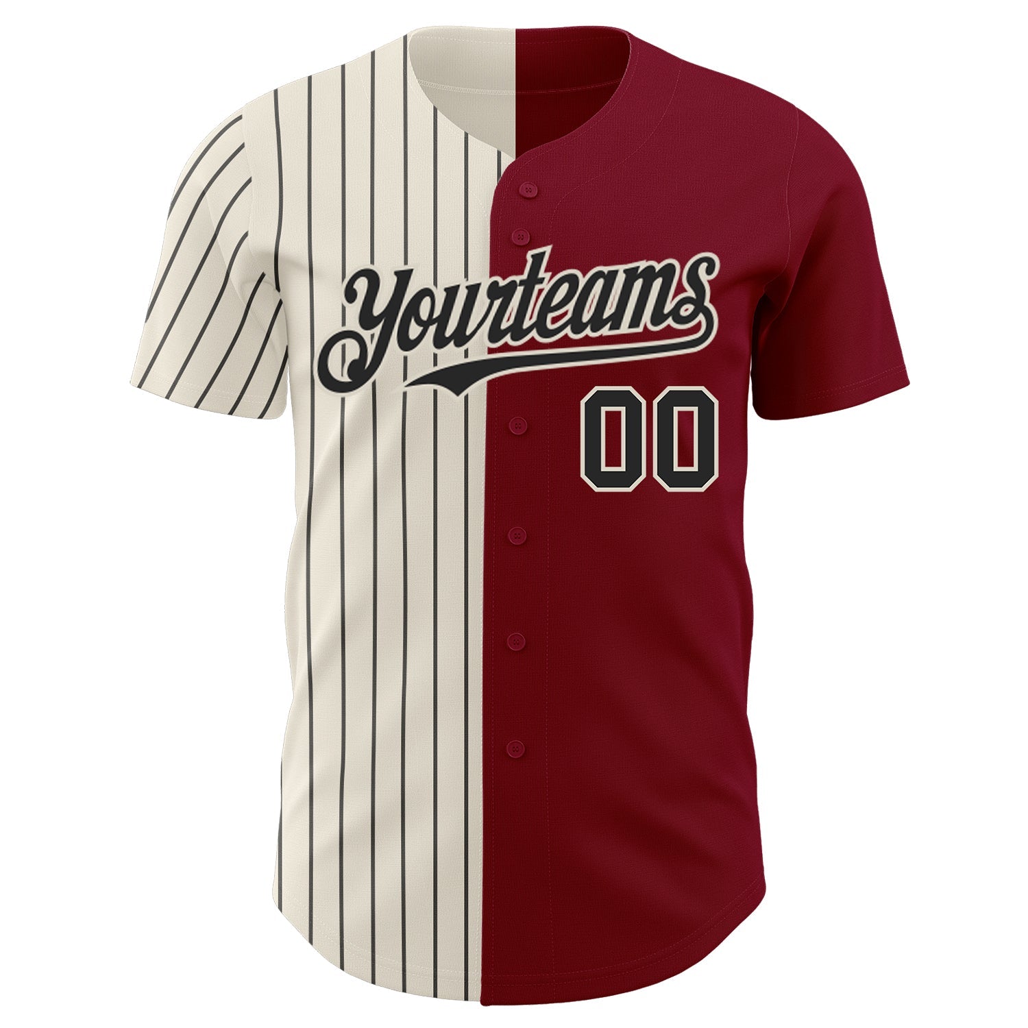 Custom Crimson Cream-Black Pinstripe Authentic Split Fashion Baseball Jersey view 2