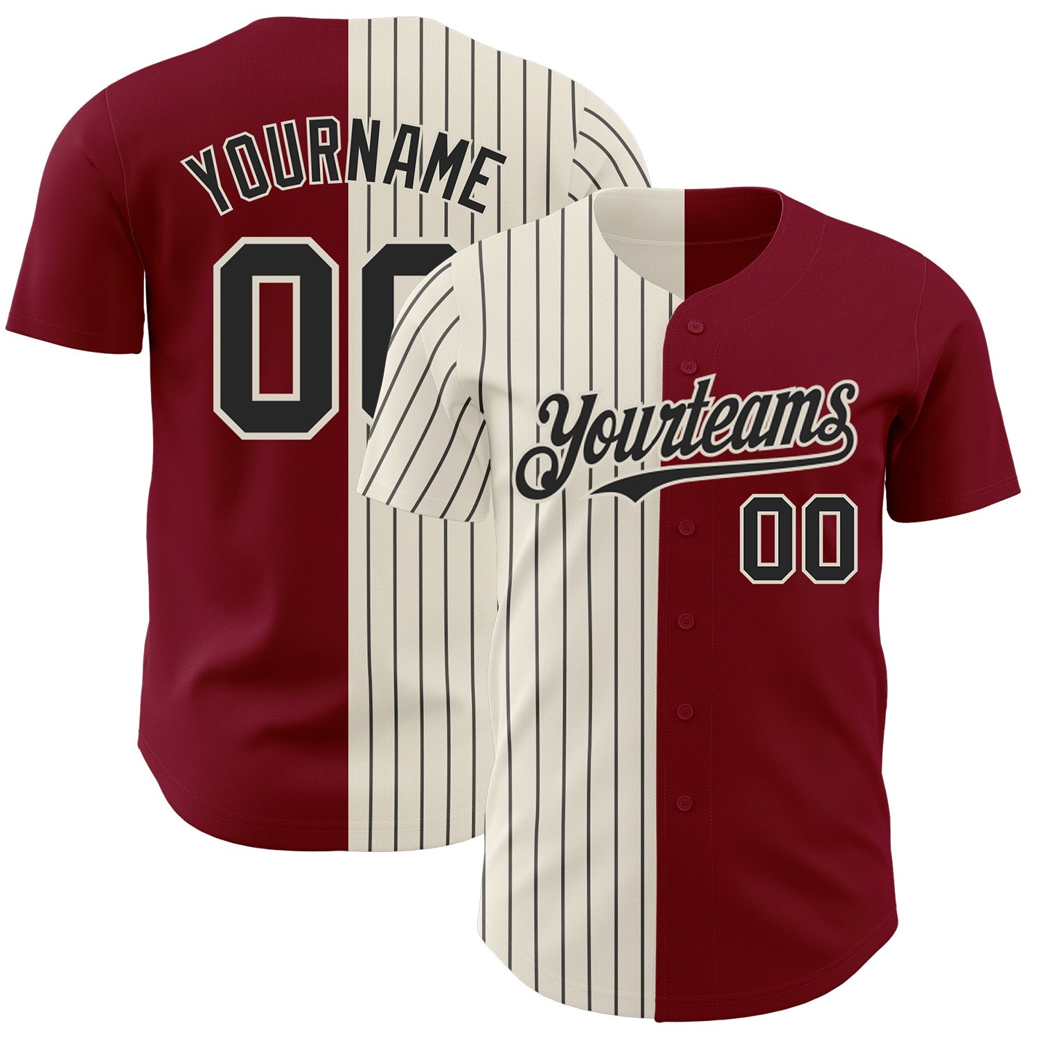 Custom Crimson Cream-Black Pinstripe Authentic Split Fashion Baseball Jersey - Main View