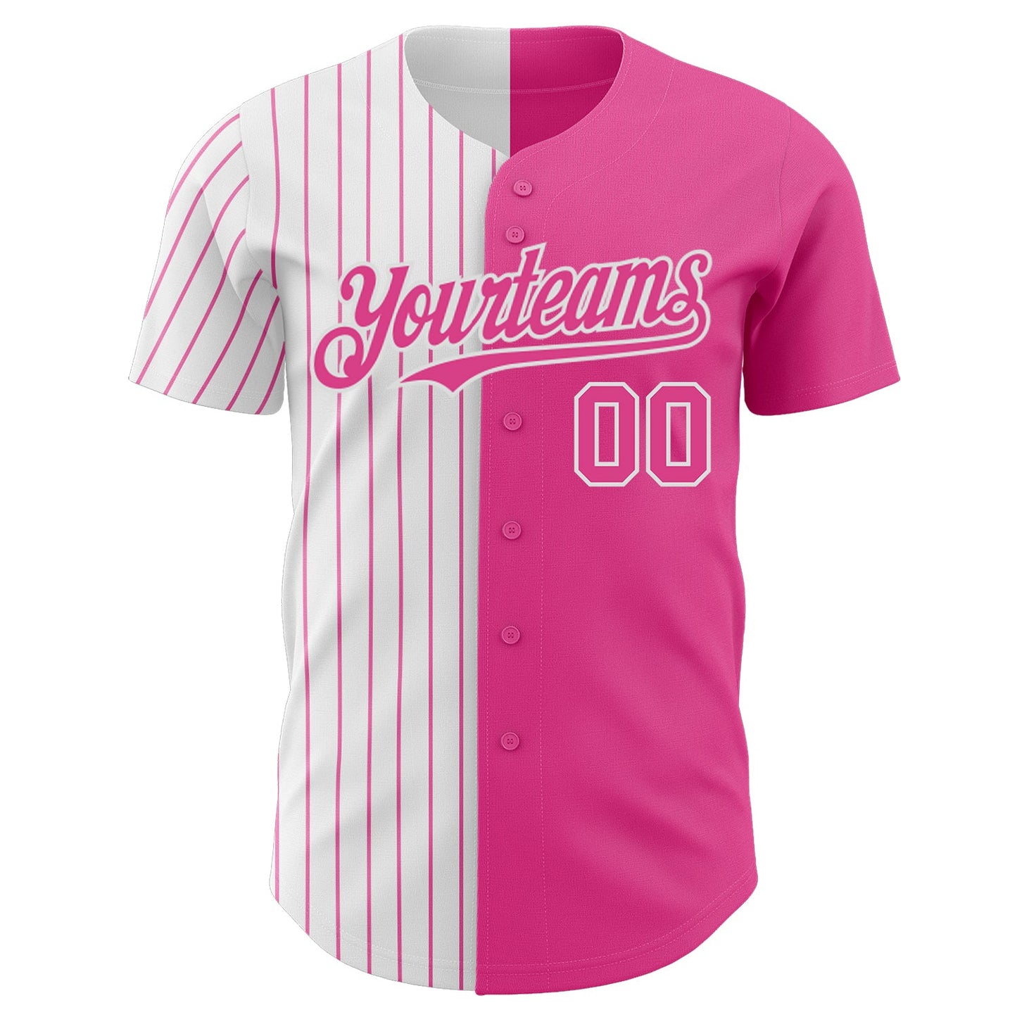 Custom Pink White-Pink Pinstripe Authentic Split Fashion Baseball Jersey view 2