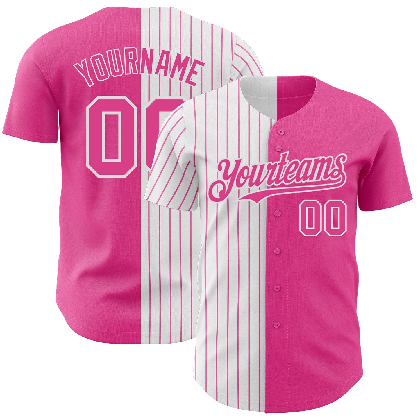 Custom Pink White-Pink Pinstripe Authentic Split Fashion Baseball Jersey - Main View