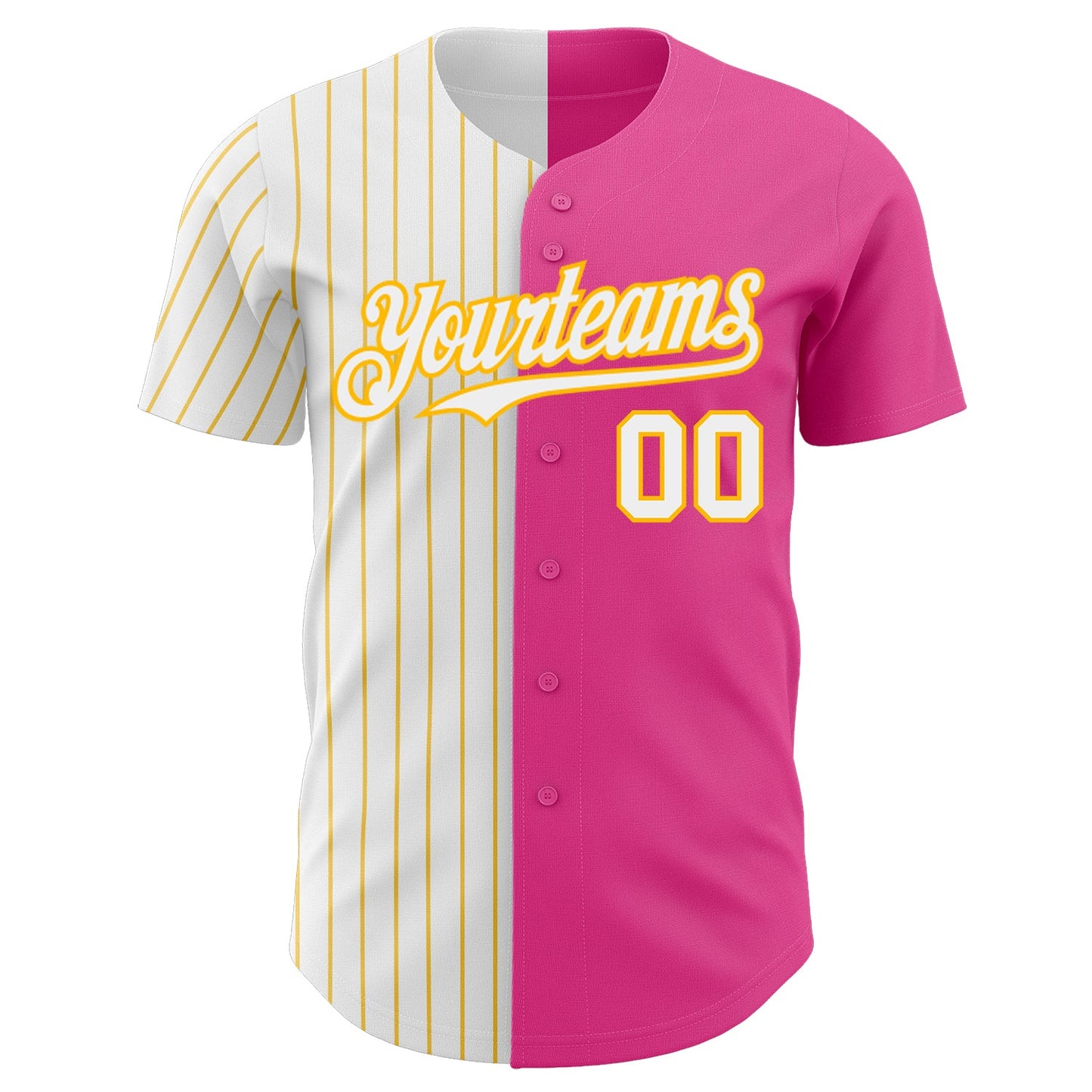Custom Pink White-Gold Pinstripe Authentic Split Fashion Baseball Jersey view 2