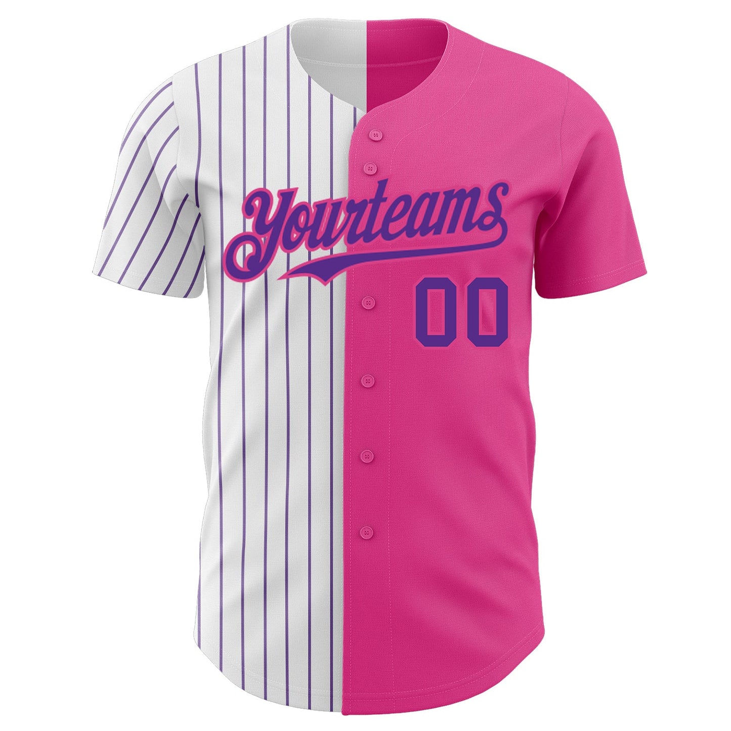 Custom Pink White-Purple Pinstripe Authentic Split Fashion Baseball Jersey view 2