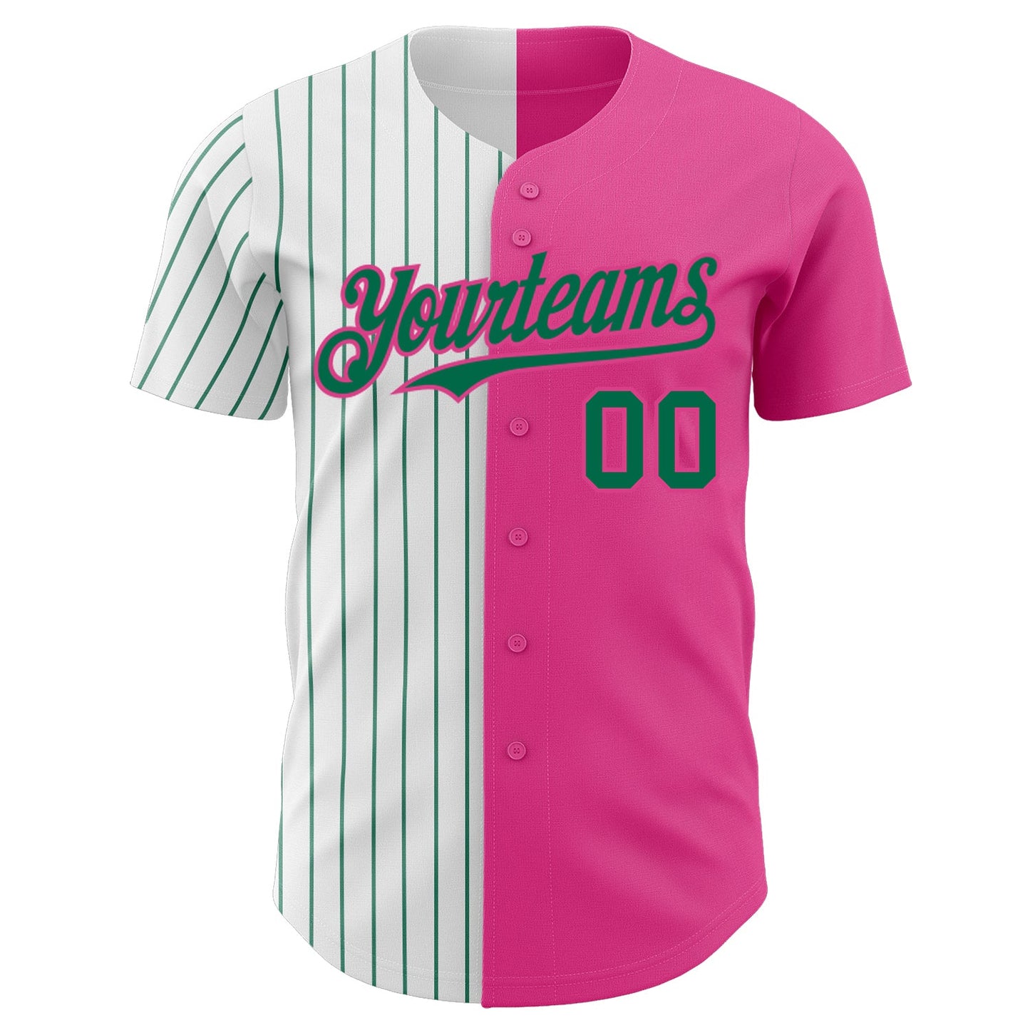 Custom Pink White-Kelly Green Pinstripe Authentic Split Fashion Baseball Jersey view 2