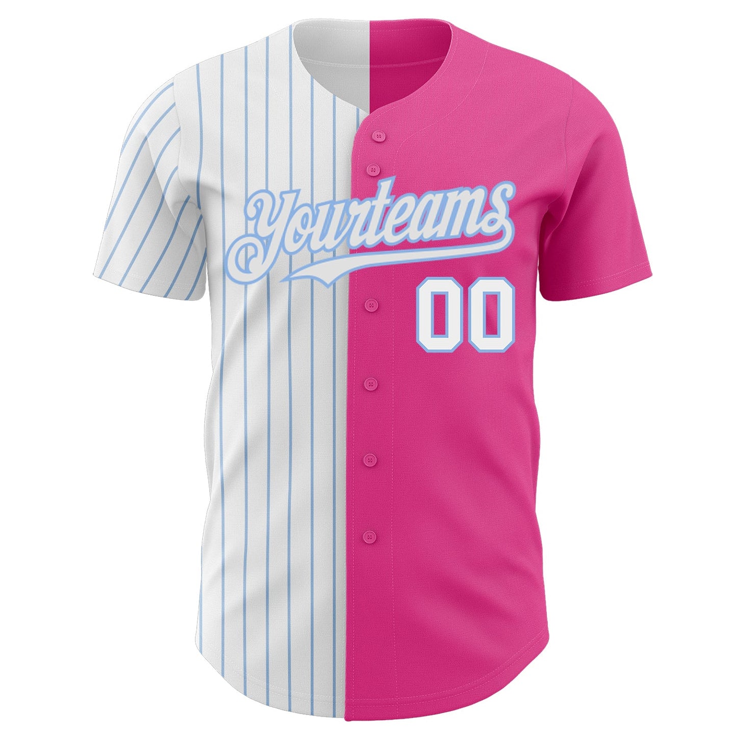 Custom Pink White-Light Blue Pinstripe Authentic Split Fashion Baseball Jersey view 2