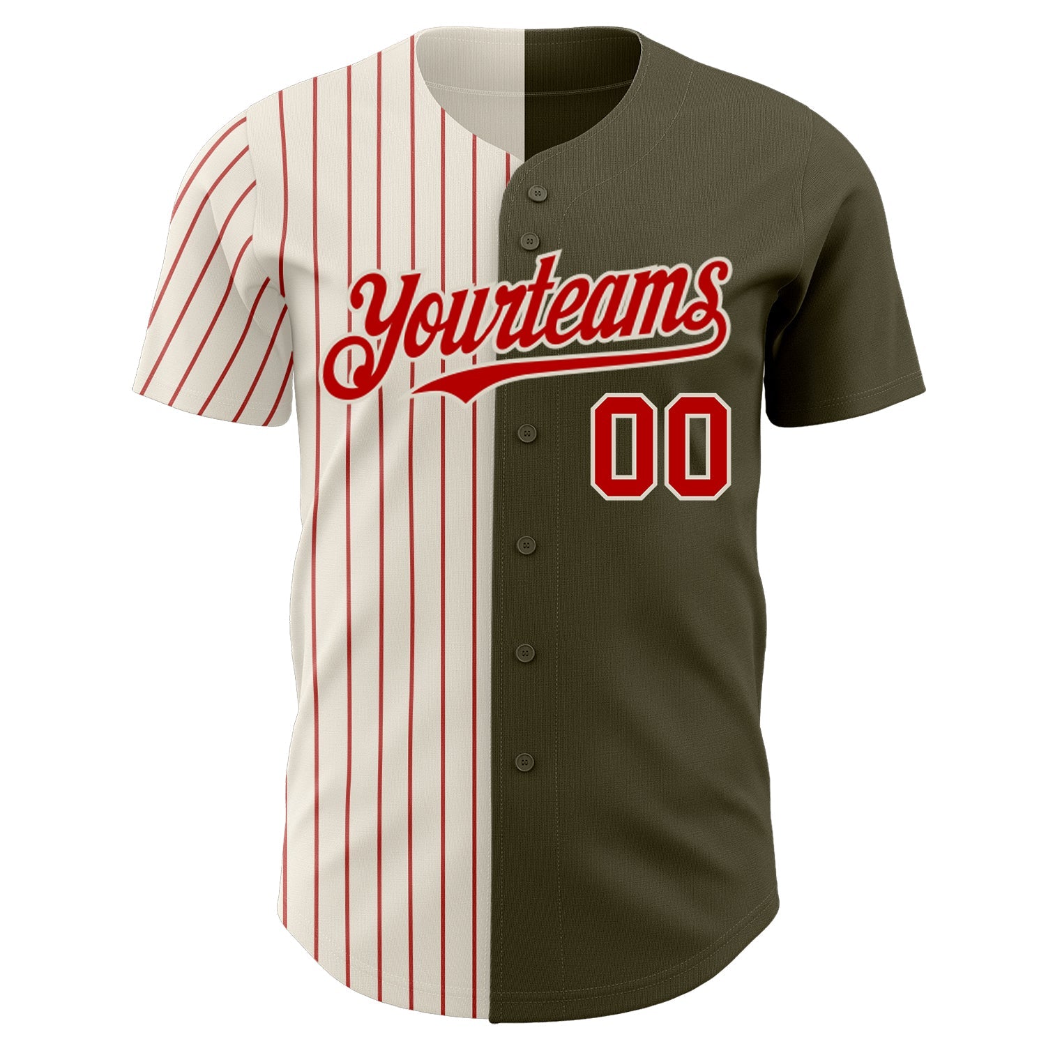 Custom Olive Cream-Red Pinstripe Authentic Split Fashion Salute To Service Baseball Jersey view 2