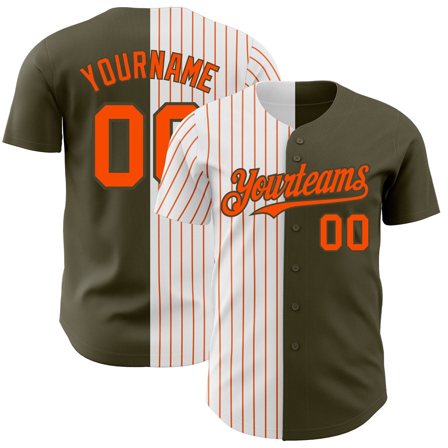 Custom Olive White-Orange Pinstripe Authentic Split Fashion Salute To Service Baseball Jersey - Main View