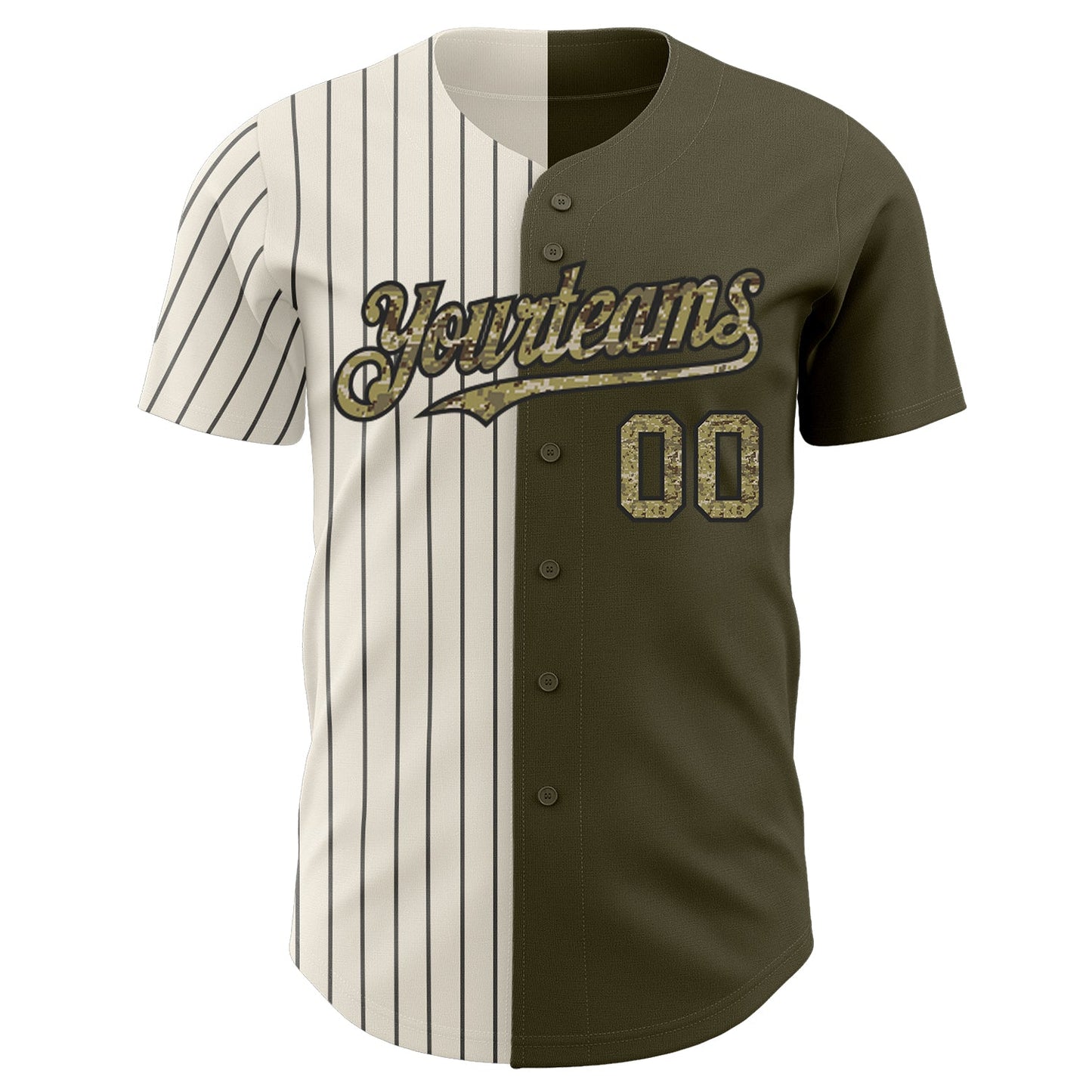 Custom Olive Camo Cream-Black Pinstripe Authentic Split Fashion Salute To Service Baseball Jersey view 2