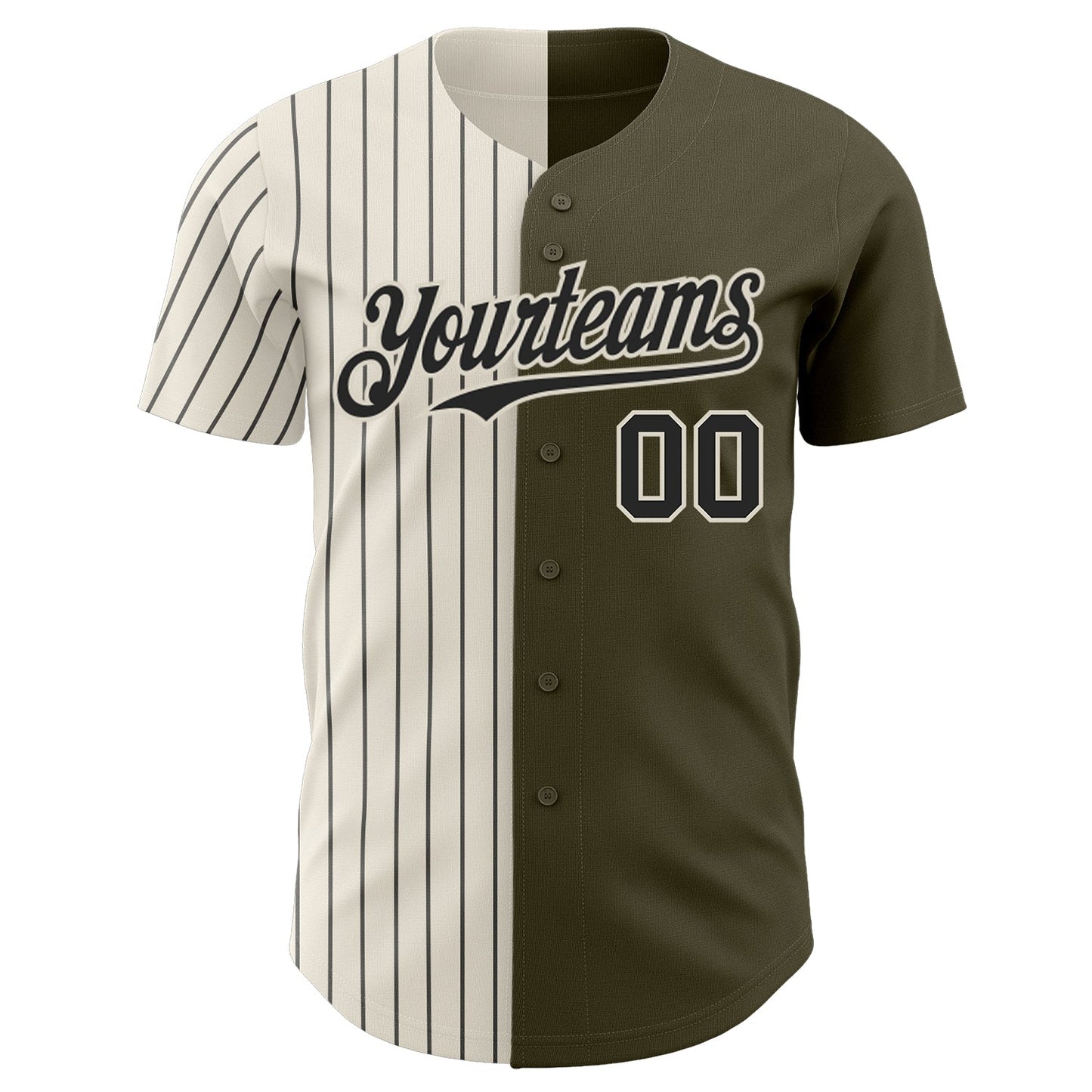 Custom Olive Cream-Black Pinstripe Authentic Split Fashion Salute To Service Baseball Jersey view 2