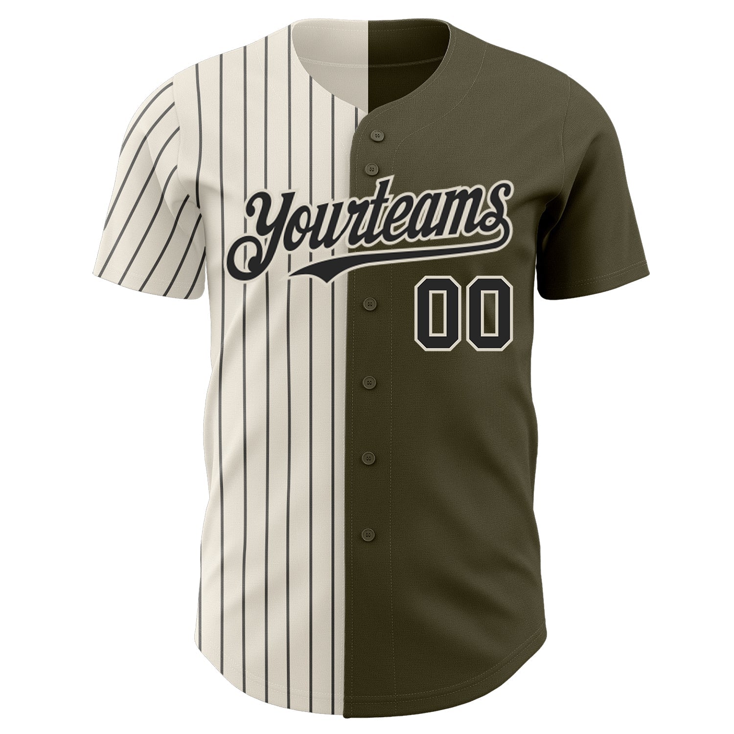 Custom Olive Cream-Black Pinstripe Authentic Split Fashion Salute To Service Baseball Jersey view 2