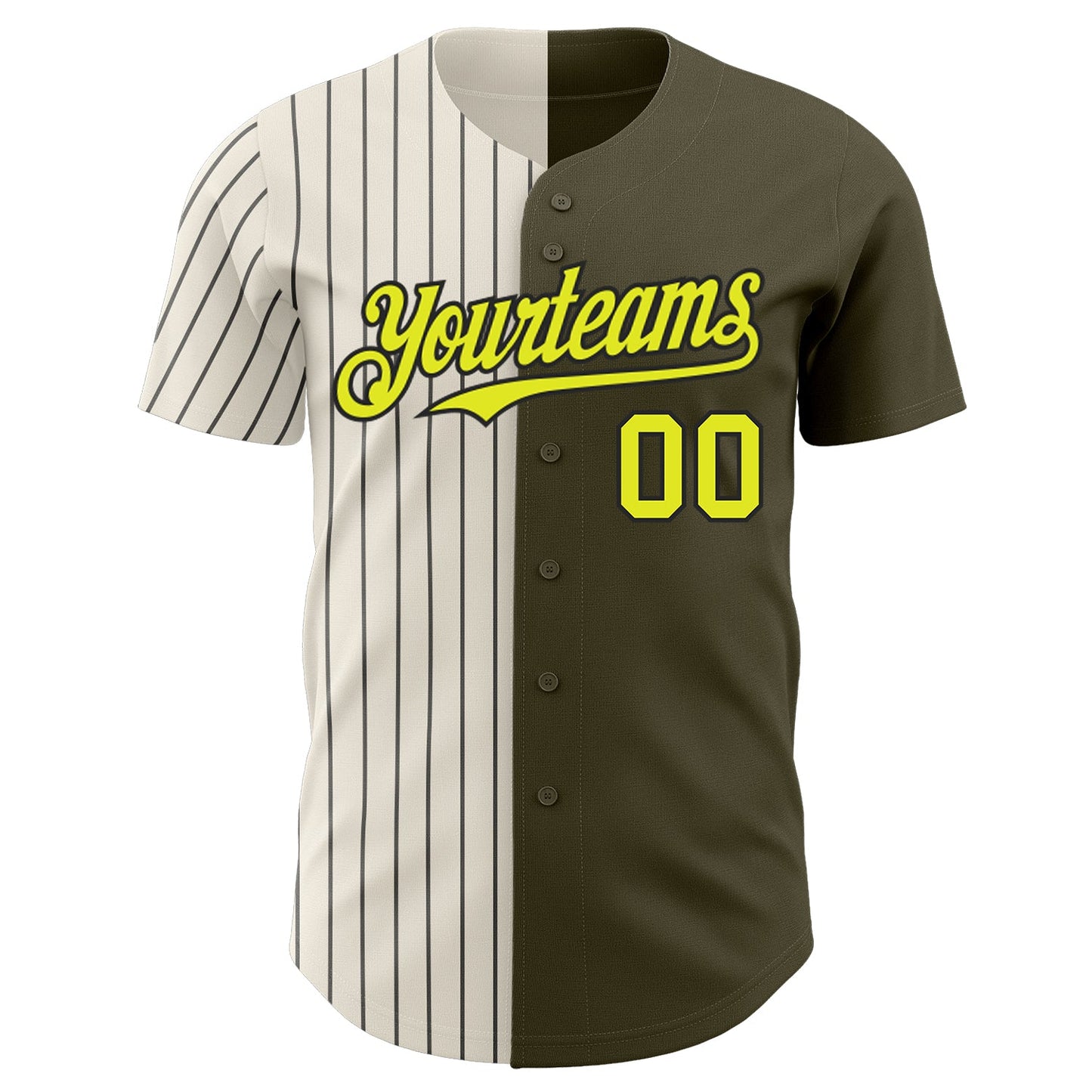 Custom Olive Neon Yellow Cream-Black Pinstripe Authentic Split Fashion Salute To Service Baseball Jersey view 2