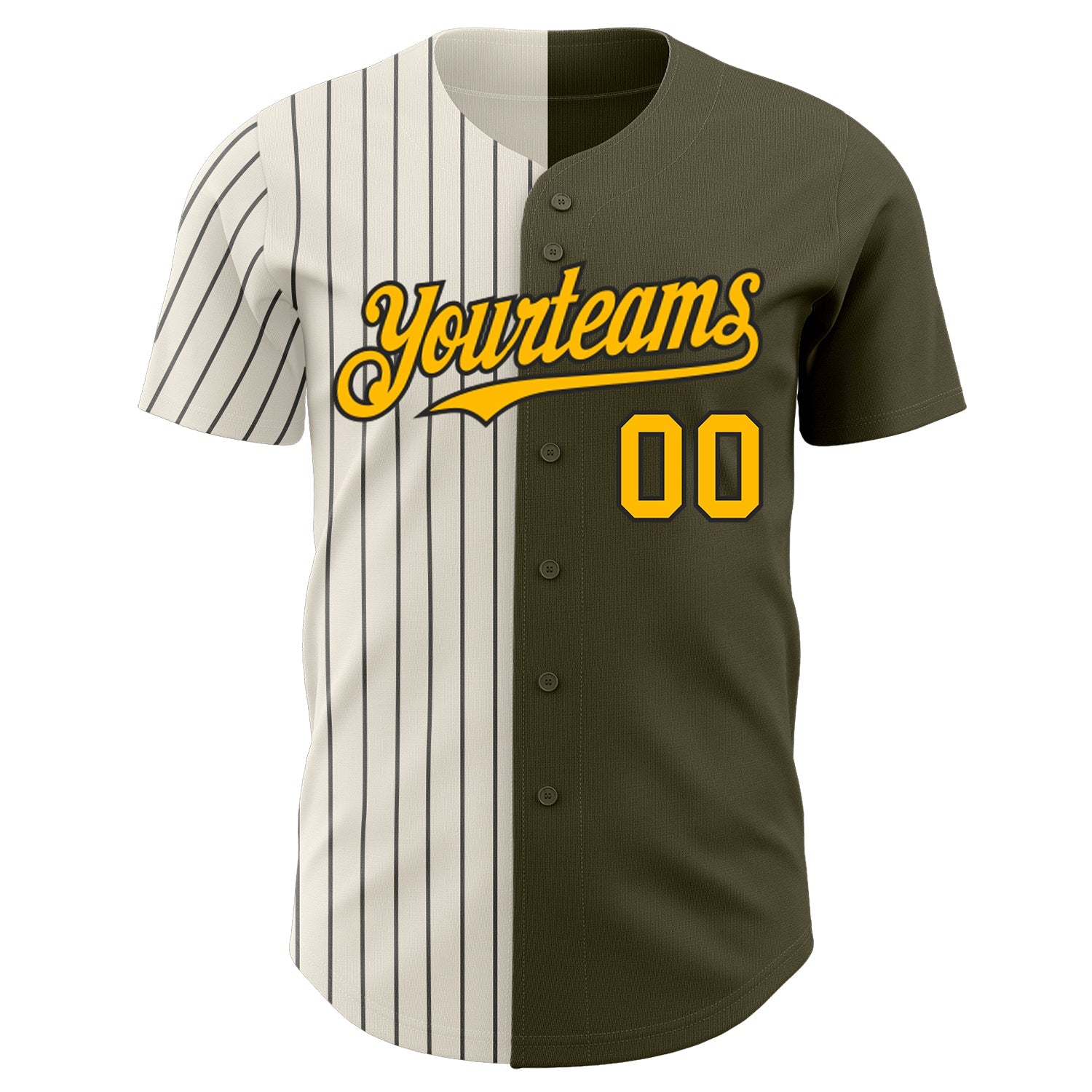 Custom Olive Gold Cream-Black Pinstripe Authentic Split Fashion Salute To Service Baseball Jersey view 2