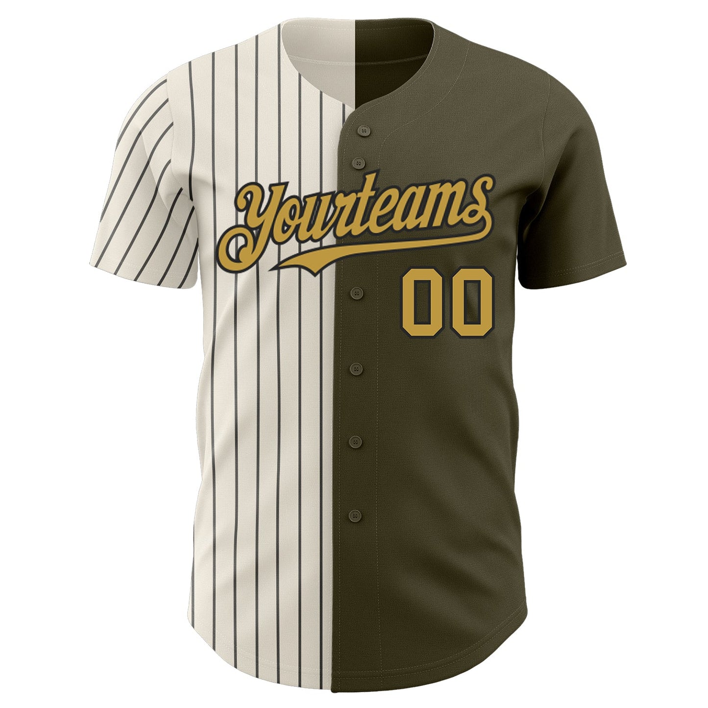 Custom Olive Old Gold Cream-Black Pinstripe Authentic Split Fashion Salute To Service Baseball Jersey view 2