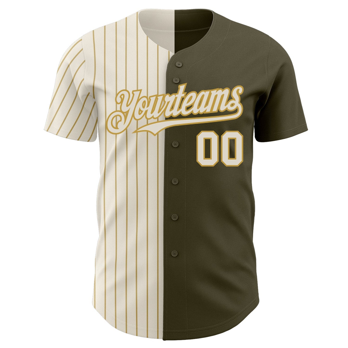 Custom Olive Cream-Old Gold Pinstripe Authentic Split Fashion Salute To Service Baseball Jersey view 2