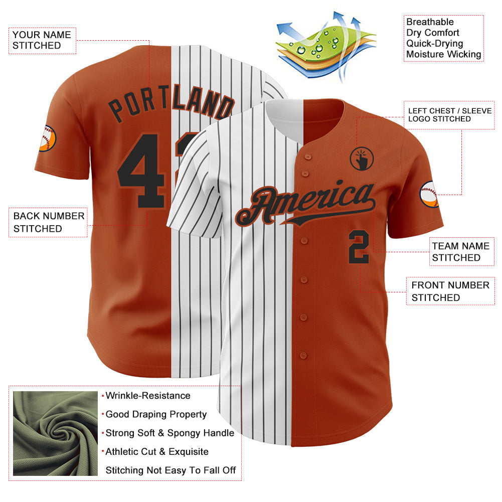 Custom Texas Orange White-Black Pinstripe Authentic Split Fashion Baseball Jersey view 3