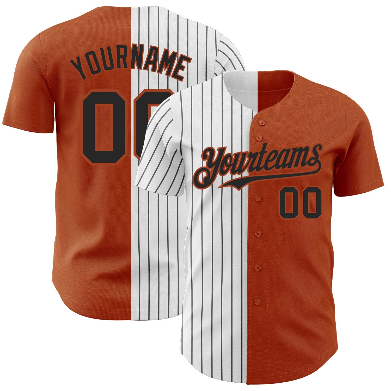 Custom Texas Orange White-Black Pinstripe Authentic Split Fashion Baseball Jersey - Main View