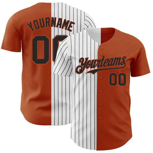 Custom Texas Orange White-Black Pinstripe Authentic Split Fashion Baseball Jersey - Main View