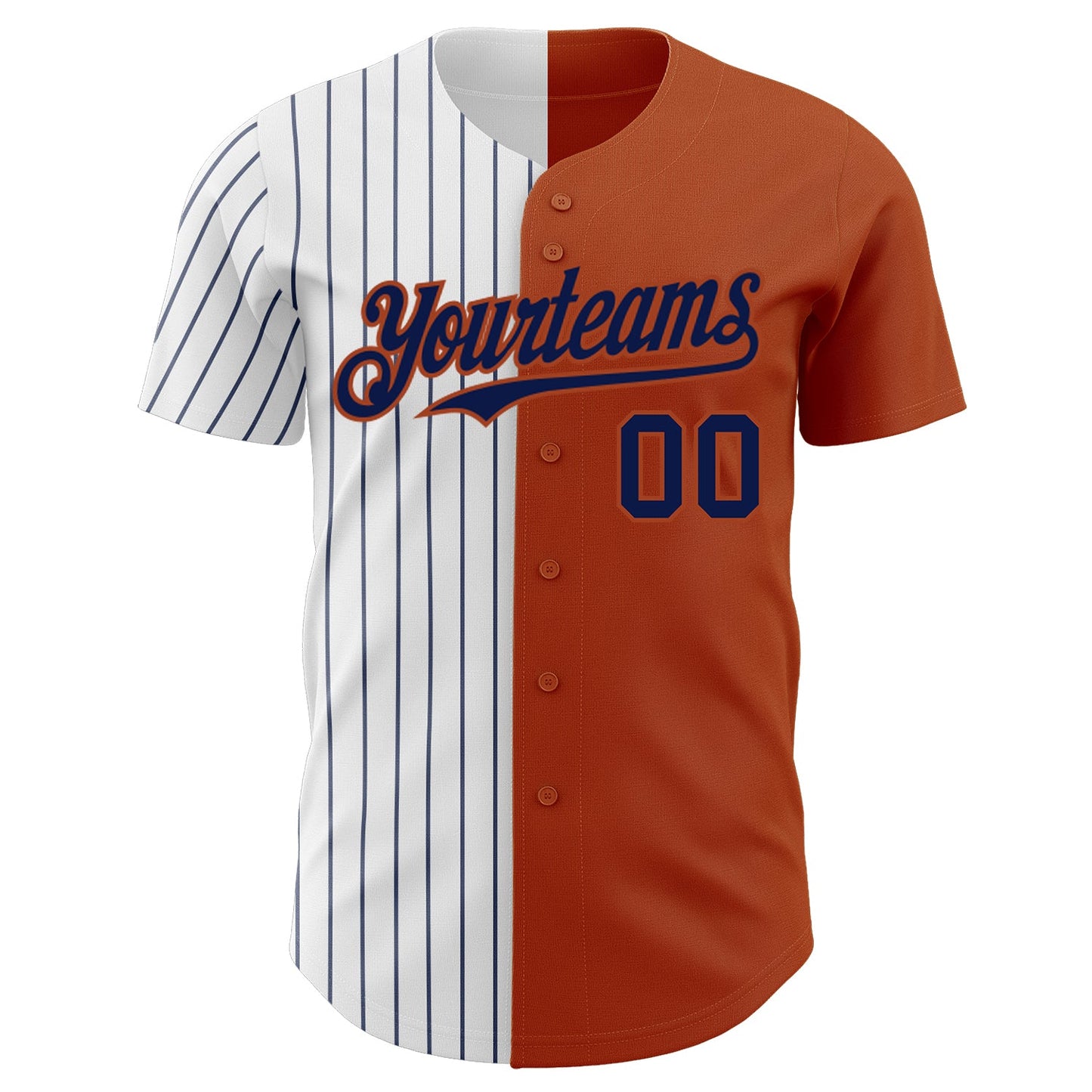 Custom Texas Orange White-Navy Pinstripe Authentic Split Fashion Baseball Jersey view 2