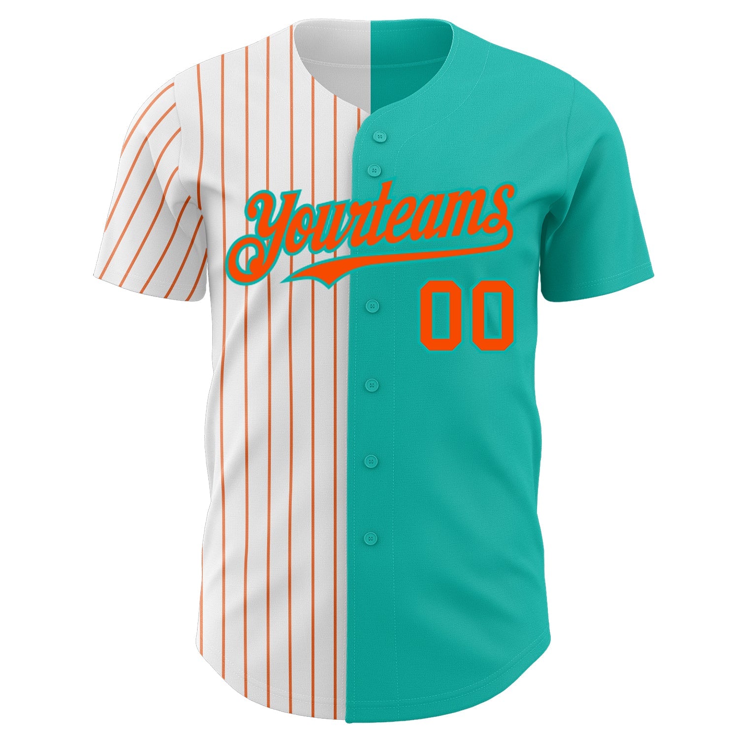 Custom Aqua White-Orange Pinstripe Authentic Split Fashion Baseball Jersey view 2
