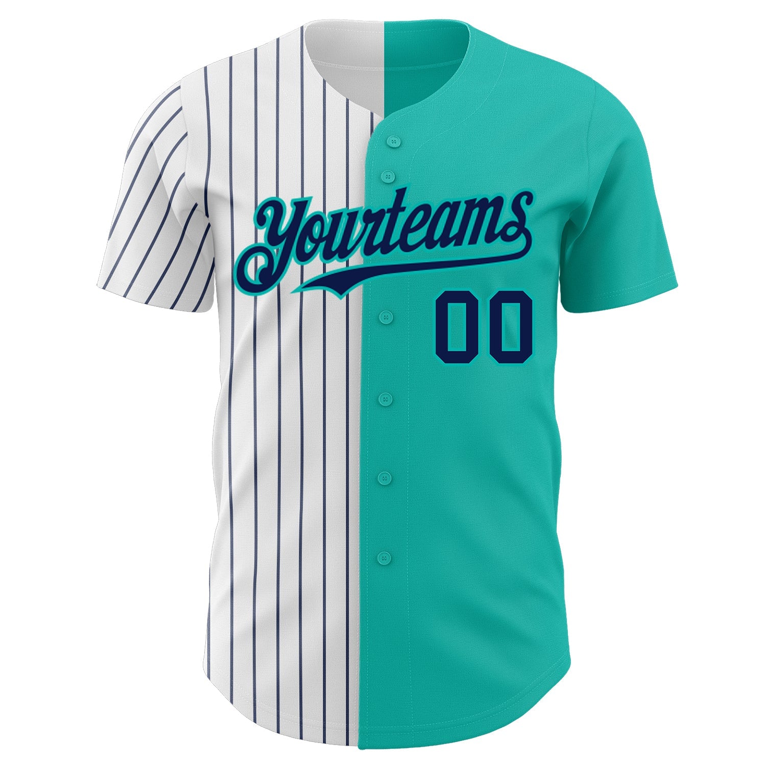 Custom Aqua White-Navy Pinstripe Authentic Split Fashion Baseball Jersey view 2