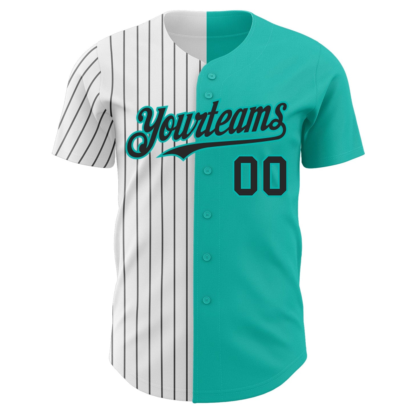 Custom Aqua White-Black Pinstripe Authentic Split Fashion Baseball Jersey view 2