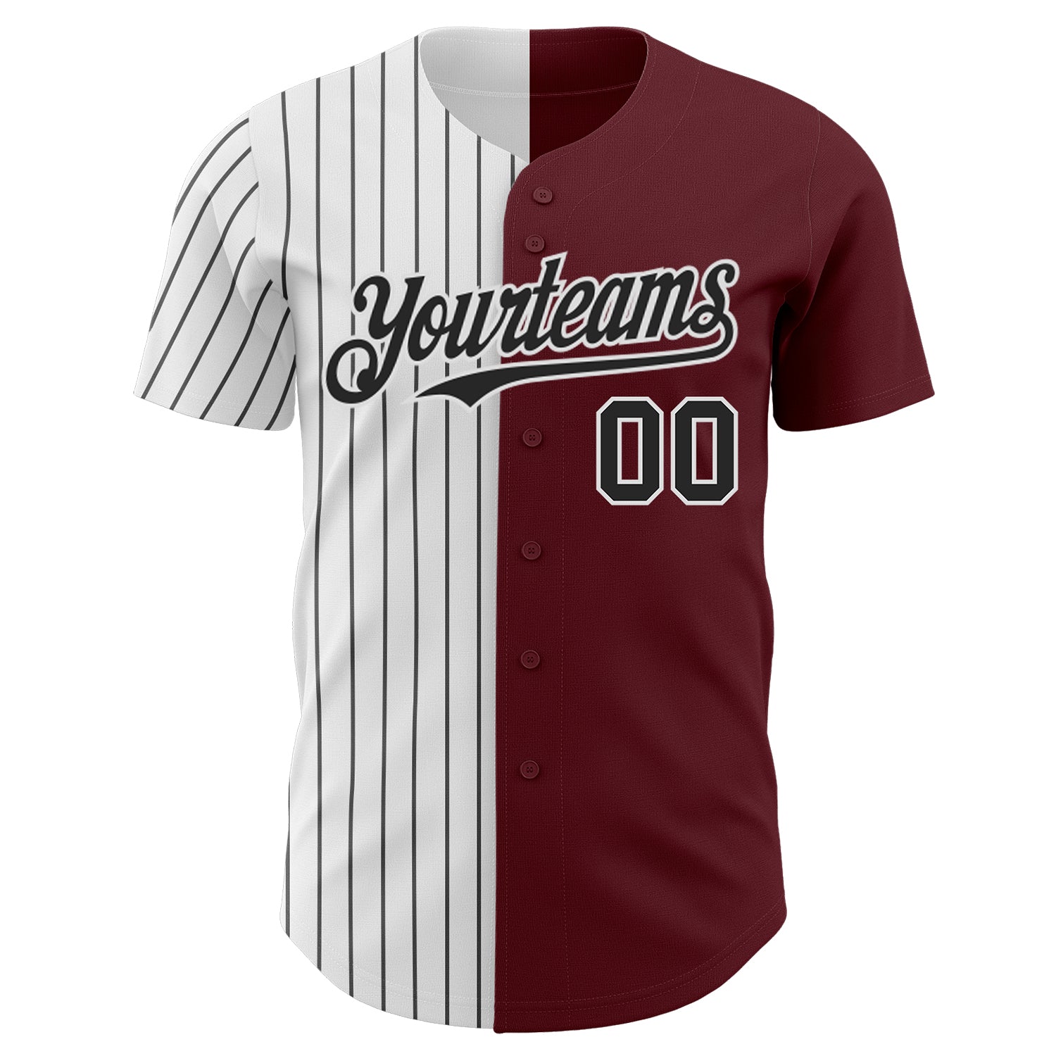 Custom Burgundy White-Black Pinstripe Authentic Split Fashion Baseball Jersey view 2
