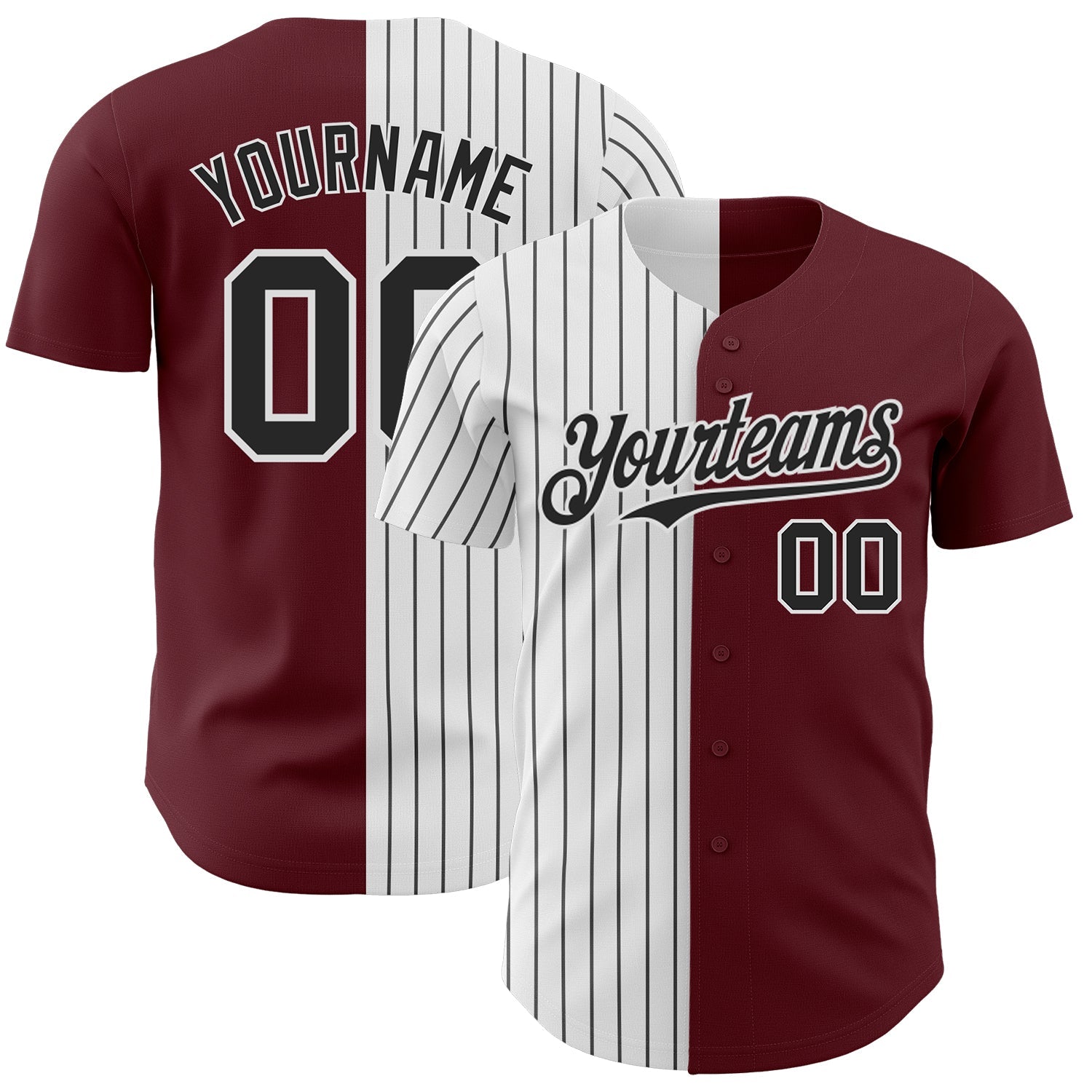 Custom Burgundy White-Black Pinstripe Authentic Split Fashion Baseball Jersey - Main View