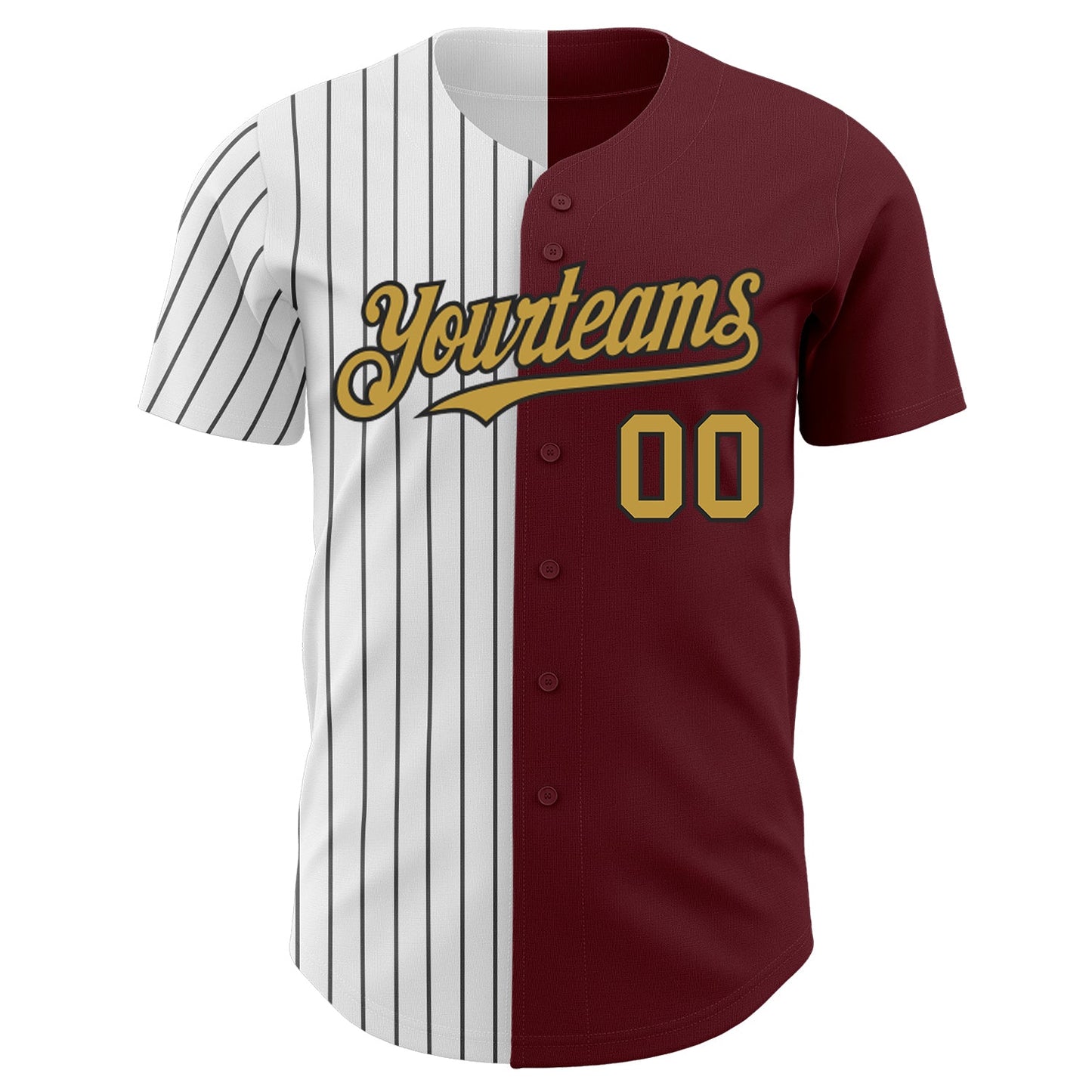Custom Burgundy Old Gold-Black Pinstripe Authentic Split Fashion Baseball Jersey view 2
