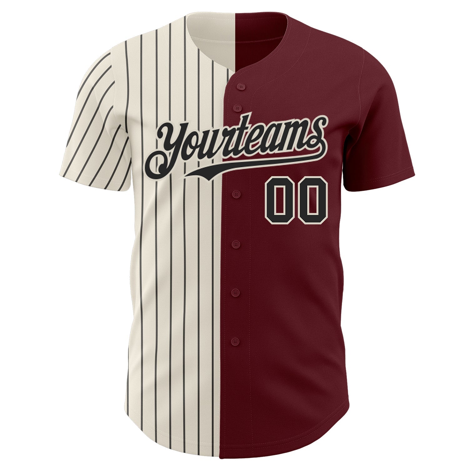 Custom Burgundy Cream-Black Pinstripe Authentic Split Fashion Baseball Jersey view 2