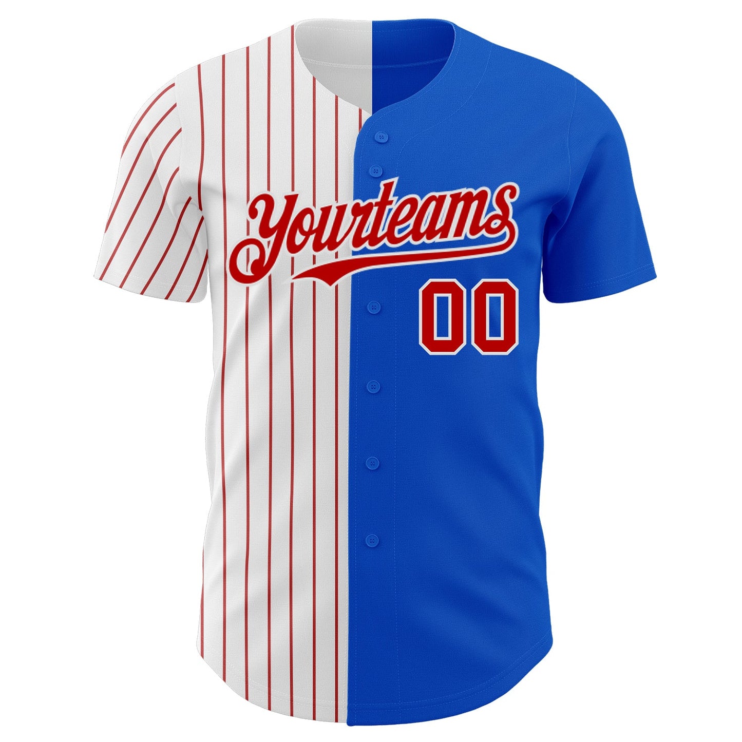 Custom Thunder Blue White-Red Pinstripe Authentic Split Fashion Baseball Jersey view 2