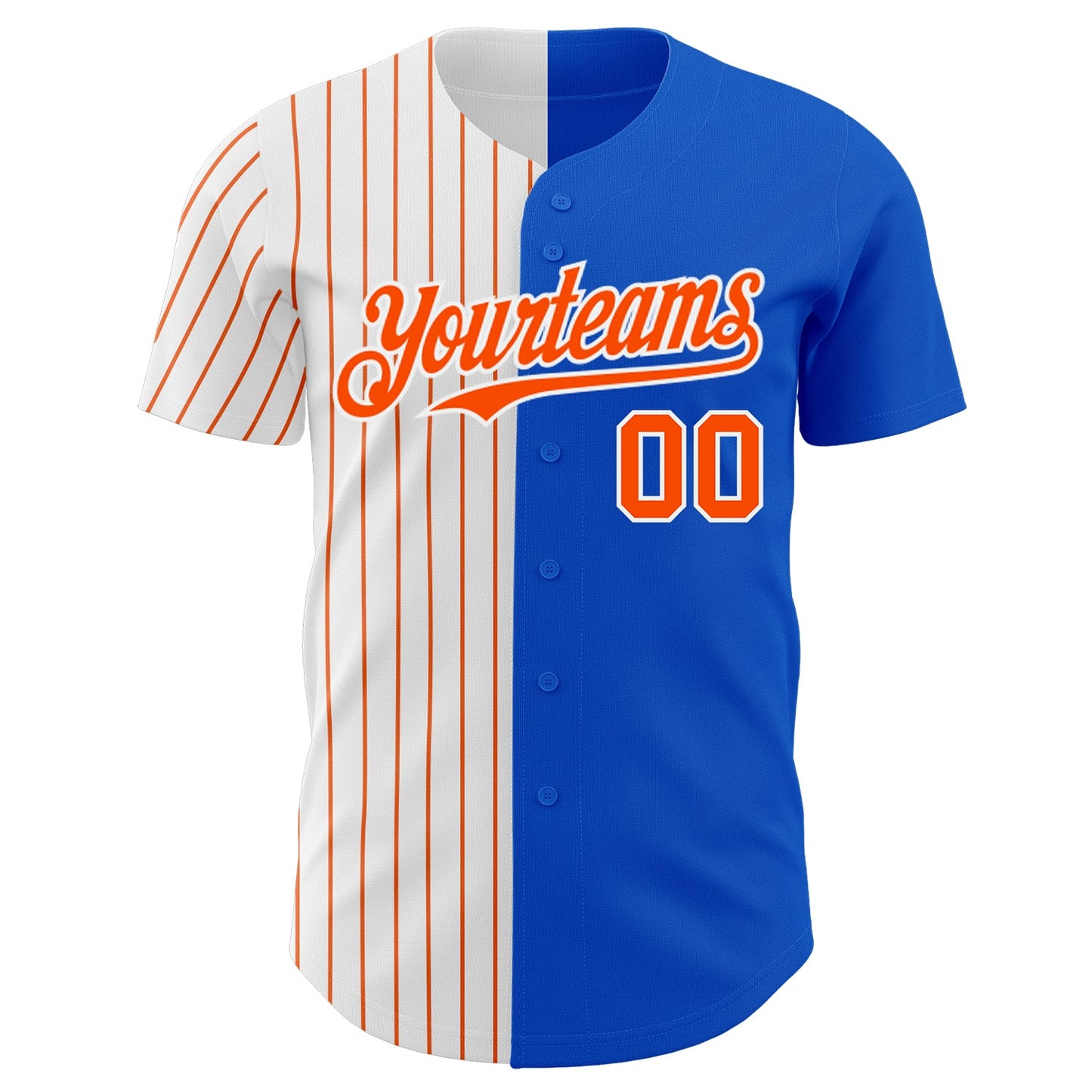 Custom Thunder Blue White-Orange Pinstripe Authentic Split Fashion Baseball Jersey view 2