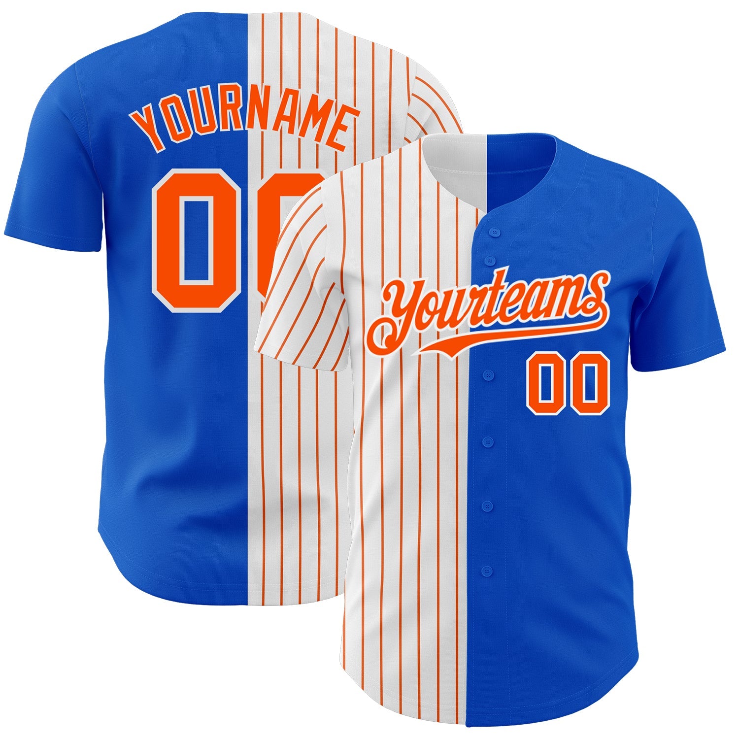 Custom Thunder Blue White-Orange Pinstripe Authentic Split Fashion Baseball Jersey - Main View