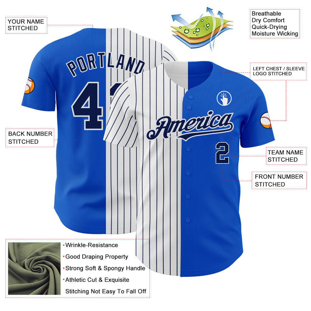 Custom Thunder Blue White-Navy Pinstripe Authentic Split Fashion Baseball Jersey view 3